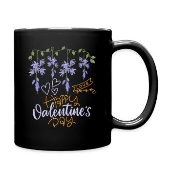Valentine's Day Wisteria Saying Happy-Valentine's-Day - Full Colour Mug - black - Right