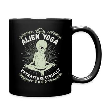 Alien-Yoga, Yoga, außerirdisch, grünes Mannchen - Tasse einfarbig - Schwarz - Rechts