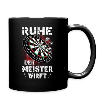Ruhe, der Meister wirft - Dart Meisterschaft - Tasse einfarbig - Schwarz - Rechts