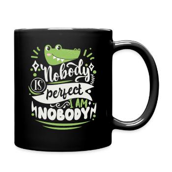 Funny saying, crocodile motif, nobody-is-perfect - Full Colour Mug - black - Right