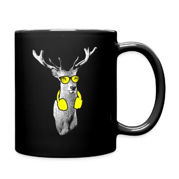 Hirsch Tierliebe Kopfhörer Naturliebhaber Hirschfa - Tasse einfarbig - Schwarz - Rechts