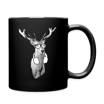 Hirsch Tierliebe Kopfhörer Naturliebhaber Naturfan - Tasse einfarbig - Schwarz - Rechts