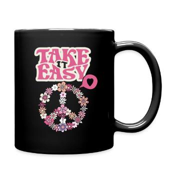 Symbole de paix avec Flowers Take-it-Easy Groovy Style - Mug uni - noir - Droite