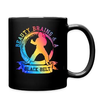 Beauty Brains und ein schwarzer Gürtel - Tasse einfarbig - Schwarz - Rechts