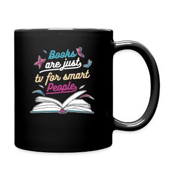 Bücher Buch lesen Bücherei Bibliothek Bücherwurm - Tasse einfarbig - Schwarz - Rechts