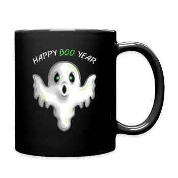 Ghost or Spirit Wishing A Happy Boo New Year - Full Colour Mug - black - Right