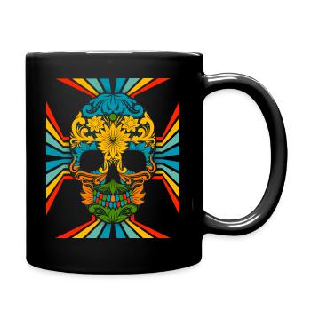 70er Jahre Flower-Power Skull Retro-Totenkopf - Tasse einfarbig - Schwarz - Rechts
