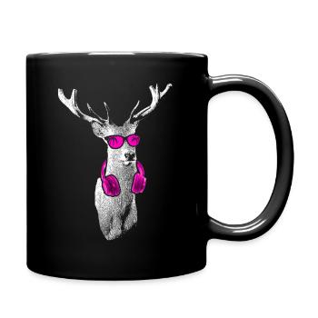 Hirsch Tierliebe Kopfhörer Naturliebhaber Hirschli - Tasse einfarbig - Schwarz - Rechts