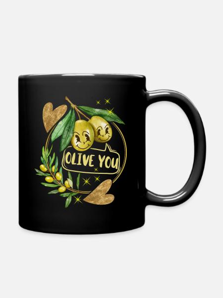 Valentinstag, Oliven, Olive-You, lustiger Spruch - Tasse einfarbig - Schwarz