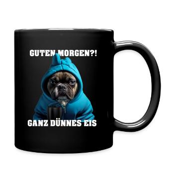 Französische Bulldogge mit Hoodie Ganz dünnes Eis - Tasse einfarbig - Schwarz - Rechts