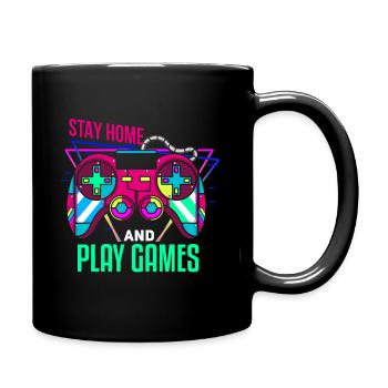 Stay home - Plays Games - Full Colour Mug - black - Right