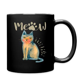 Funny Cat, saying, Meow - Full Colour Mug - black - Right