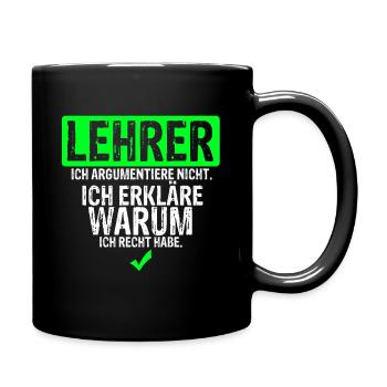 Lehrer Lehrerin Lehrkraft Prüfung Klassenarbeit Sc - Tasse einfarbig - Schwarz - Rechts