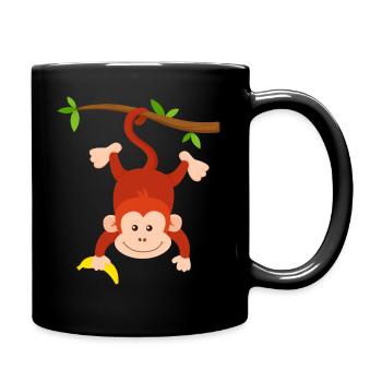 Affe mit Banane hängt kopfüber an Ast Affen Design - Tasse einfarbig - Schwarz - Rechts