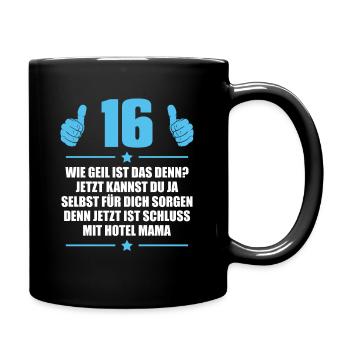 16er Eltern Sohn Idee 16. Geburtstag Geschenk - Tasse einfarbig - Schwarz - Rechts