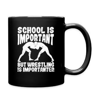 School is important, but wrestling is important ring - Full Colour Mug - black - Right