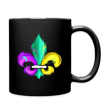 Violet, vert et doré Fleur de Lis - Mug uni - noir - Droite