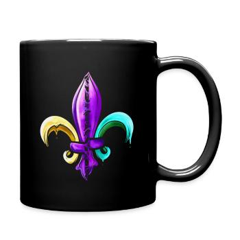 Fleur de lis dorée, violette et verte - Mug uni - noir - Droite