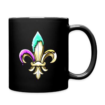 Fleur de lys dorée avec vert pourpre et or - Mug uni - noir - Droite