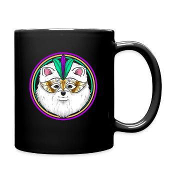 Chien de Poméranie ou Samoyède avec masque pour Mardi Gras - Mug uni - noir - Droite