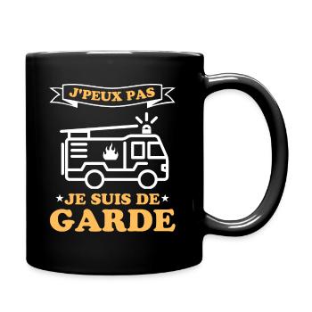 Pompier je suis de garde - Mug uni - noir - Droite