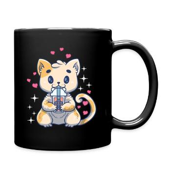 Kawaii Baby Cat Kitten Boba Tea Bubble Tea Girl - Full Colour Mug - black - Right