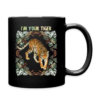 Tiger-Motiv, Vintage-Tiger, Urwald-Tiger, Spruch - Tasse einfarbig - Schwarz - Rechts