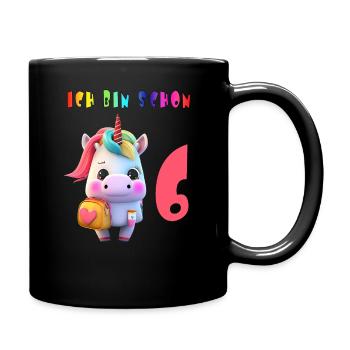 Ich bin schon 6 Süsses Einhorn mit Rucksack Motiv - Tasse einfarbig - Schwarz - Rechts