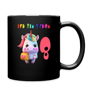 Ich bin schon 8 Süsses Einhorn mit Rucksack Motiv - Tasse einfarbig - Schwarz - Rechts