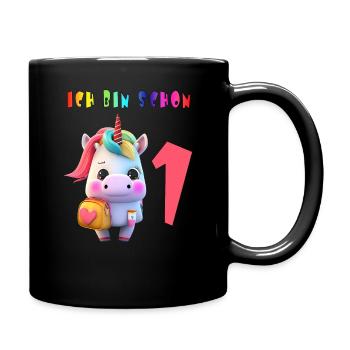 Ich bin schon 1 Süsses Einhorn mit Rucksack Motiv - Tasse einfarbig - Schwarz - Rechts