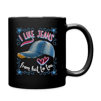 Jeans, Jeanshut, lustiger Spruch, Pun - Tasse einfarbig - Schwarz - Rechts