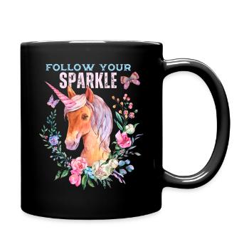 Unicorn, unicorns with flowers and saying - Full Colour Mug - black - Right