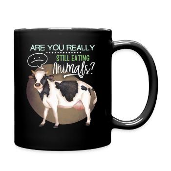 Vegan, Vegetarier lustiger Spruch mit Kuh - Tasse einfarbig - Schwarz - Rechts