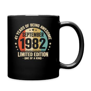 September 1982 41 Jahre Jubiläumsgeschenk - Tasse einfarbig - Schwarz - Rechts