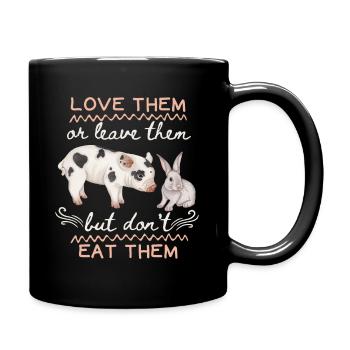 Vegetarier, Veganer, Spruch mit Schwein und Hase - Tasse einfarbig - Schwarz - Rechts
