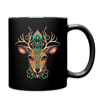 Magischer Hirsch orange türkis Ornamente - Tasse einfarbig - Schwarz - Rechts