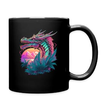 Drache Vaporwave Abstrakte Landschaft Mond Baum - Tasse einfarbig - Schwarz - Rechts