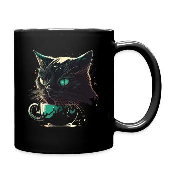 Cat Drinking Coffee - Full Colour Mug - black - Right