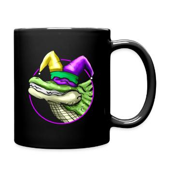 Crocodile with Jester Hat for Mardi Gras - Full Colour Mug - black - Right