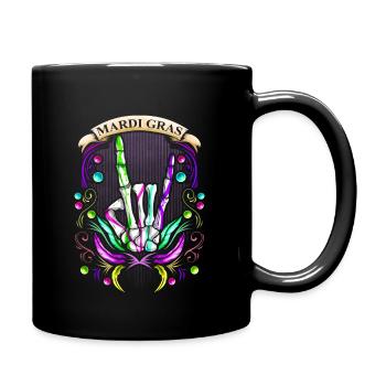 Main squelette à bascule montrant le signe des cornes - Mug uni - noir - Droite