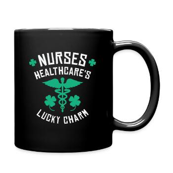 St. Patrick's Day Nurse Healthcare Clover Lucky - Full Colour Mug - black - Right