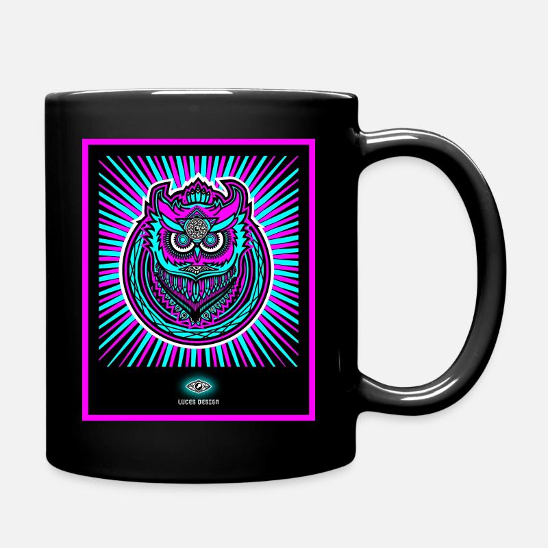 Neon owl in bright neon pink - Full Colour Mug - black
