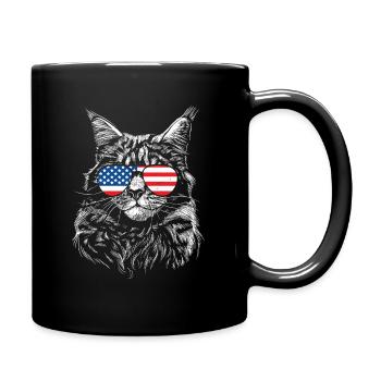 Kitten Face Sunglasses American Flag Cat - Full Colour Mug - black - Right