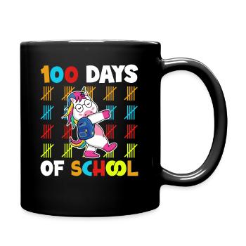 100 Tage Schule Schulanfänger Einhorn Schulranzen - Tasse einfarbig - Schwarz - Rechts