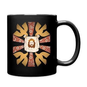 Jesus Christus, Tuch, Christlich, Friedenstauben - Tasse einfarbig - Schwarz - Rechts