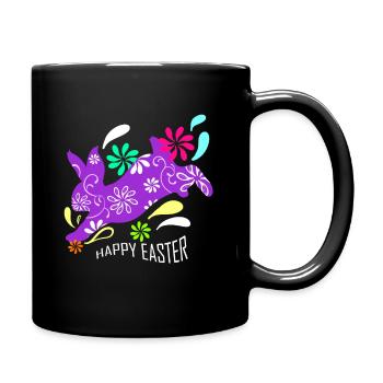 Purple Easter Rabbit With Flowers On Happy Easter - Tasse einfarbig - Schwarz - Rechts
