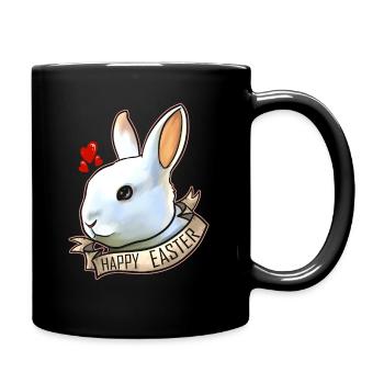 Realistic Happy Easter Rabbit Head With Hearts On - Full Colour Mug - black - Right