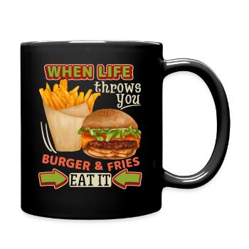 Burger-cheeseburger frites, drôle de dicton - Mug uni - noir - Droite