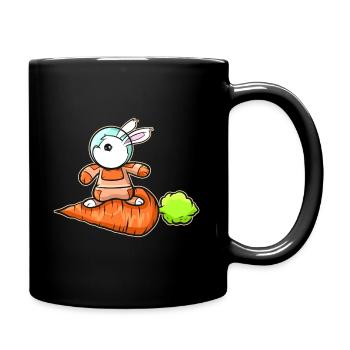 Cute Astrnaut Rabbit Surfing On A Carrot On Easter - Full Colour Mug - black - Right