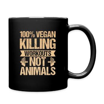 100% Vegan Muscle Killing workouts not animals - Tasse einfarbig - Schwarz - Rechts